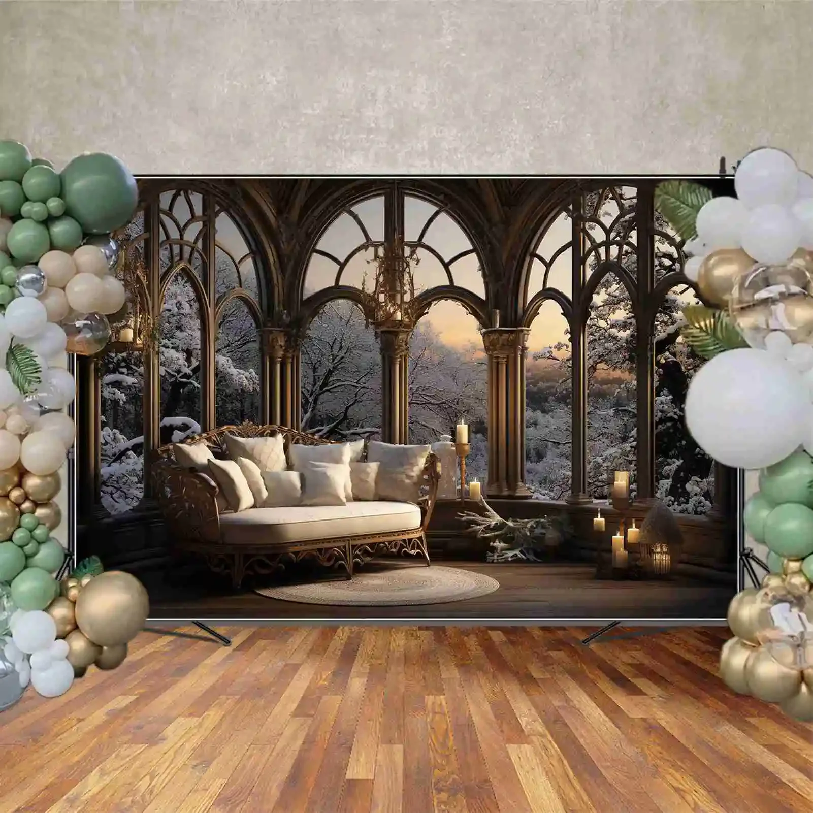 MOON.QG-خلفية قلعة عتيقة ، حفلة شتوية ثلجية ، حائط غرفة ، ديكور أريكة ، أضواء شموع ، عيد ميلاد ، عيد ميلاد ، كشك صور