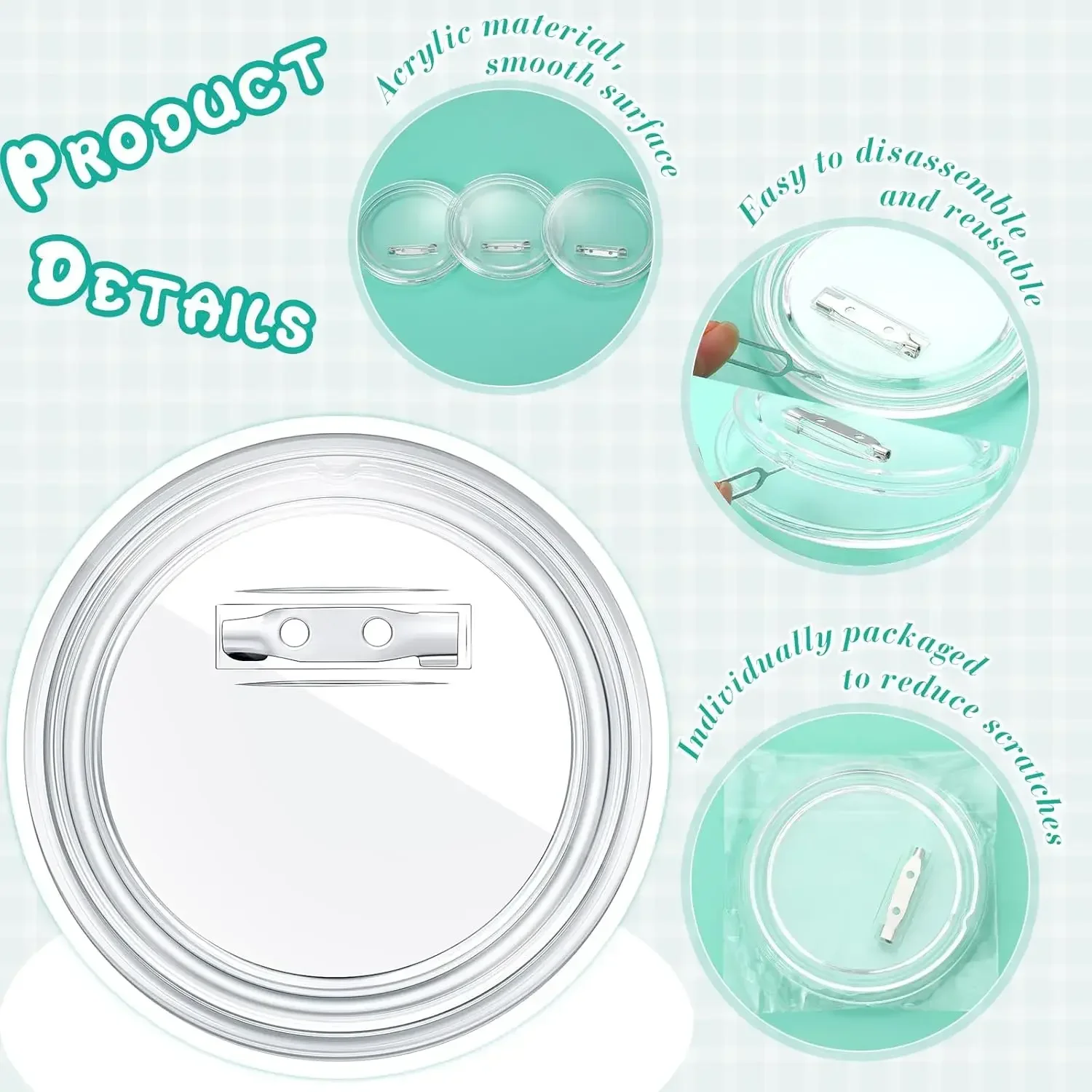 Acrylic Blank Pin Badge Set Transparent Button DIY Design for Office School Craft Supplies Custom Pin Making Kit