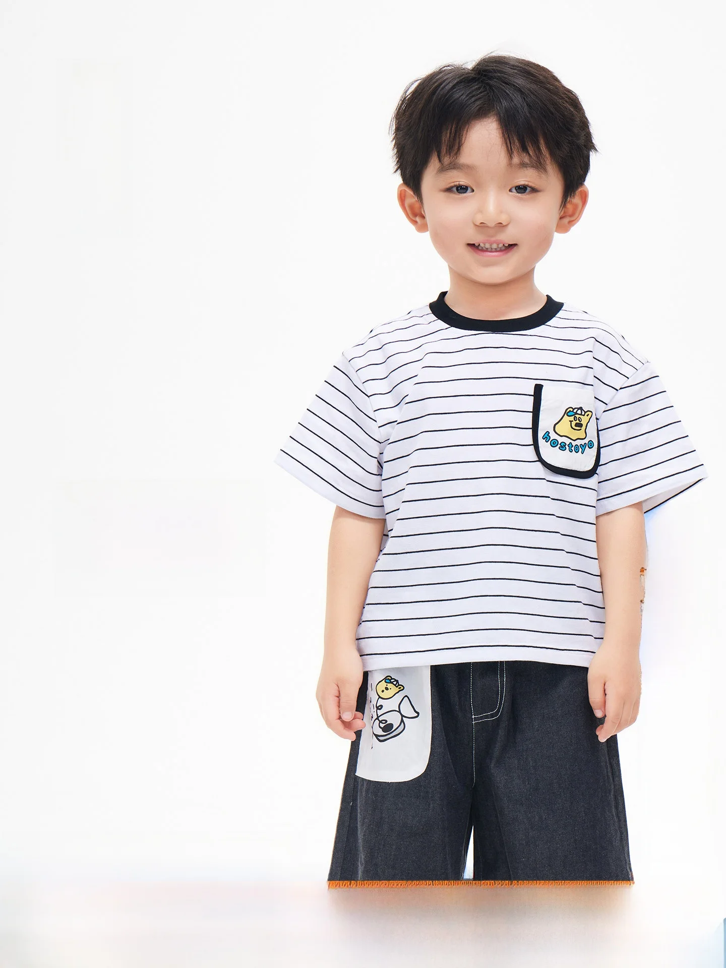 royal-childhood-boys'-stripe-set-summer-new-fashion-short-sleeve-shorts-two-piece-set-baby-boys'-clothes-cotton-polyester-blend