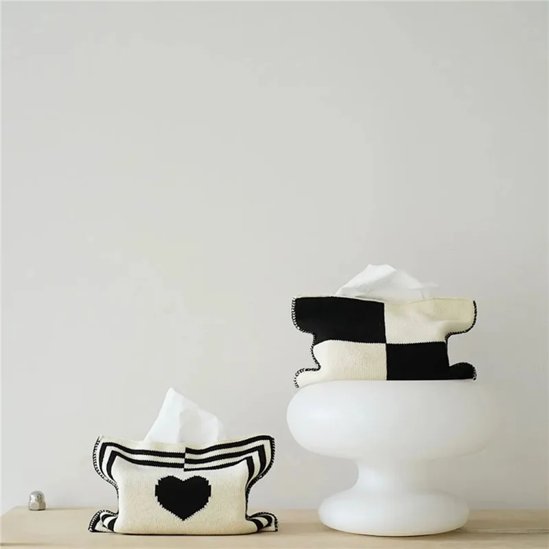 Nordic Sle Knitted Heart aped Tissue Box Living Room Dining Table Decorative Storage Organizer Box Dstring Paper Towel...