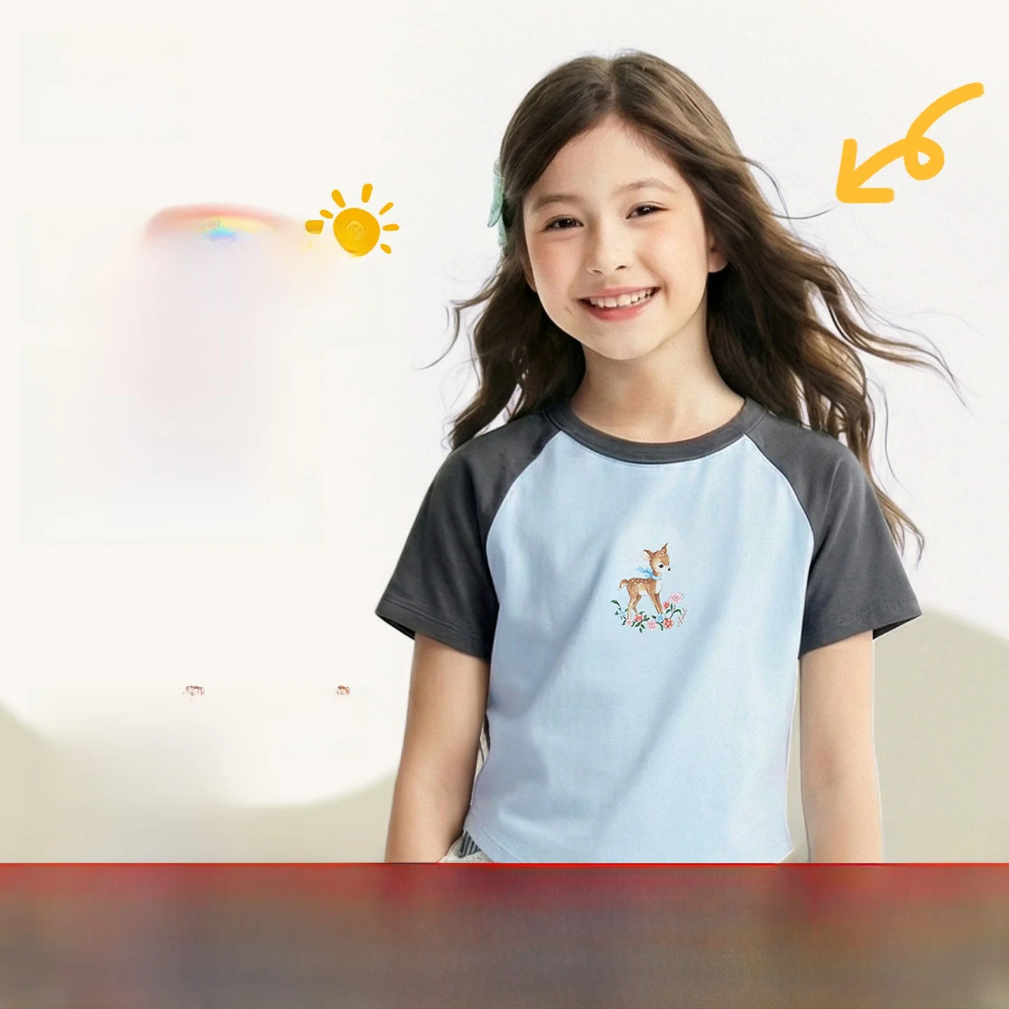 annil-children's-short-sleeve-t-shirt-shoulder-insert-design-round-neck-rainbow-deer-print-cotton-polyester-blend-summer-new