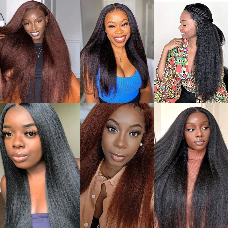 Belle Show Kinky Yaki Straight Wigs Natural Black Synthetic Yaki Straight Hair Wigs Glueless Cosplay Afro Wig For Black Women