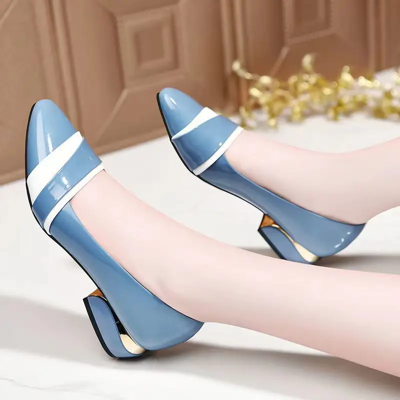 Woman Pumps Office Shoes For Women Pointed Toe Square Heels Low Heel Elegant Normal Leather Casual Stylish With Premium A