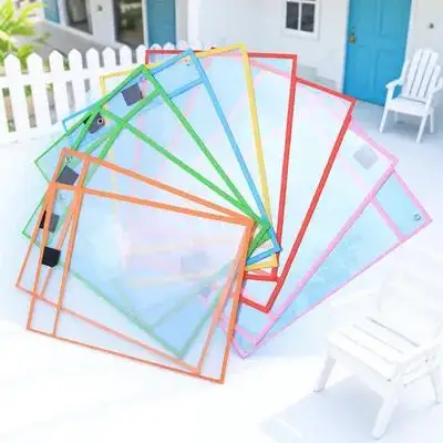 

8Pcs Dry Erase Pockets Clear PVC Reusable Sheet Protectors for Kids Worksheets Templates Marker Holder Metal Grommet Office