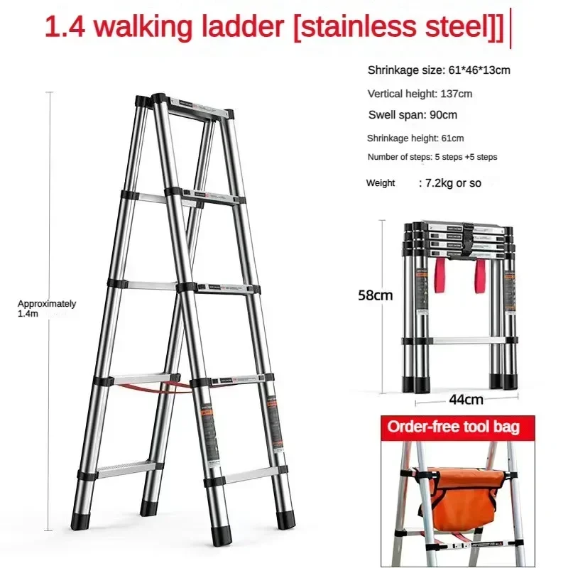 1.4+1.4M Stainless Steel Herringbone Ladder Telescopic Ladders Step Ladder  Folding Ladder Engineering Stairs for Home