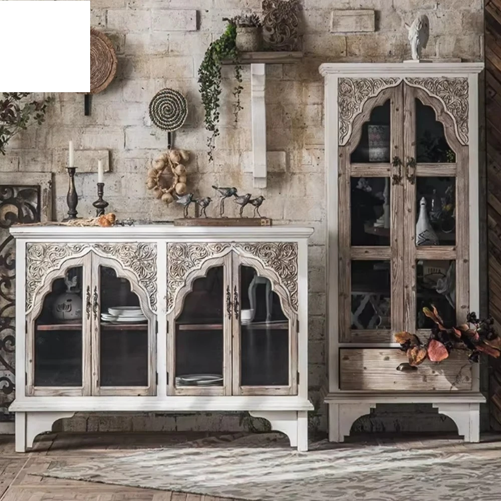 خمر البلد الزجاج العتيقة منحوتة الفن خزانة الزخرفية باب الزاوية درج جمع تخزين خمر التنوب #2