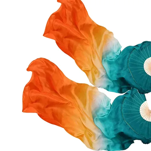 Velo de seda degradado para práctica de danza del vientre, accesorios de competición, accesorio de disfraz para espectáculo en escenario, tinte de mano fluido, Extra largo, naranja, 180cm