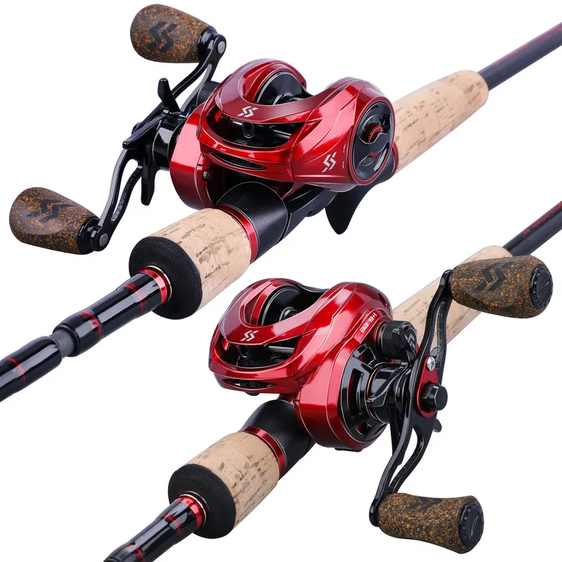 Sougayilang Fishing Rod Reel Combo 2.1M 4Sections Carbon Fiber Casting Fishing Rod with 9+1BB 8:1 Baitcasting Reel Pesca