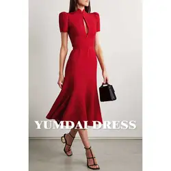 YUMDAI Red Beaded Slit Evening Gown Dubai Mermaid Elegant Luxurious Short Sleeve 2023 Formal Dress for Women Wedding Party Guest