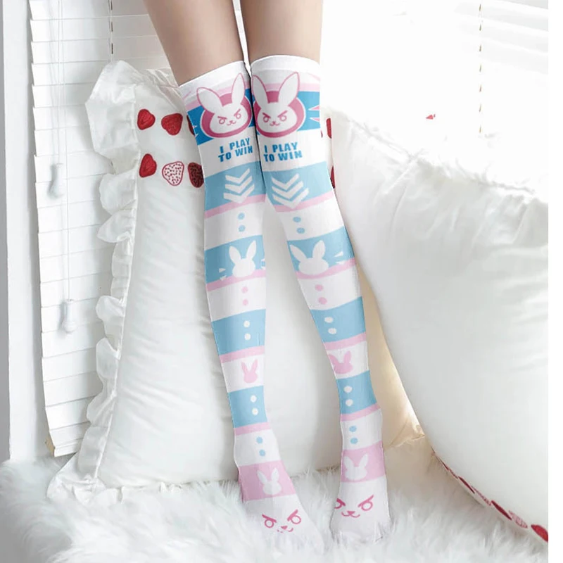 Phim Hoạt Hình Thỏ Lolita Vớ Cho Phụ Nữ Sinh Viên Dễ Thương Màu Hồng Bunny Đùi Cao Nylon Dài Vớ Trên Đầu Gối Vớ Cho Cô Gái