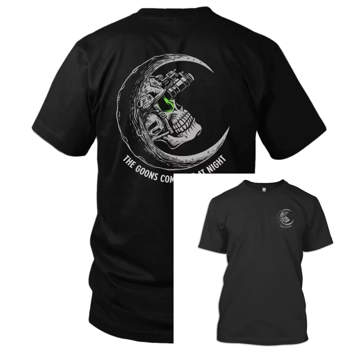 The Goons Come Out At Night Graphic T Shirt Savage Tacticians Night Vision Skull Crescent Moon Print Double Side Design