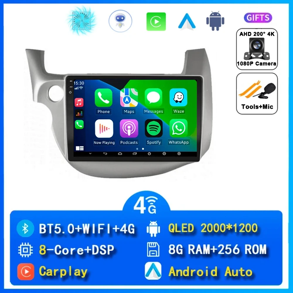 10 "Autoradio Radio Voor Honda Fit Jazz 2007 - 2014 2din Android 15 Carplay Multimidia Video Player Navigatie GPS Head Unit