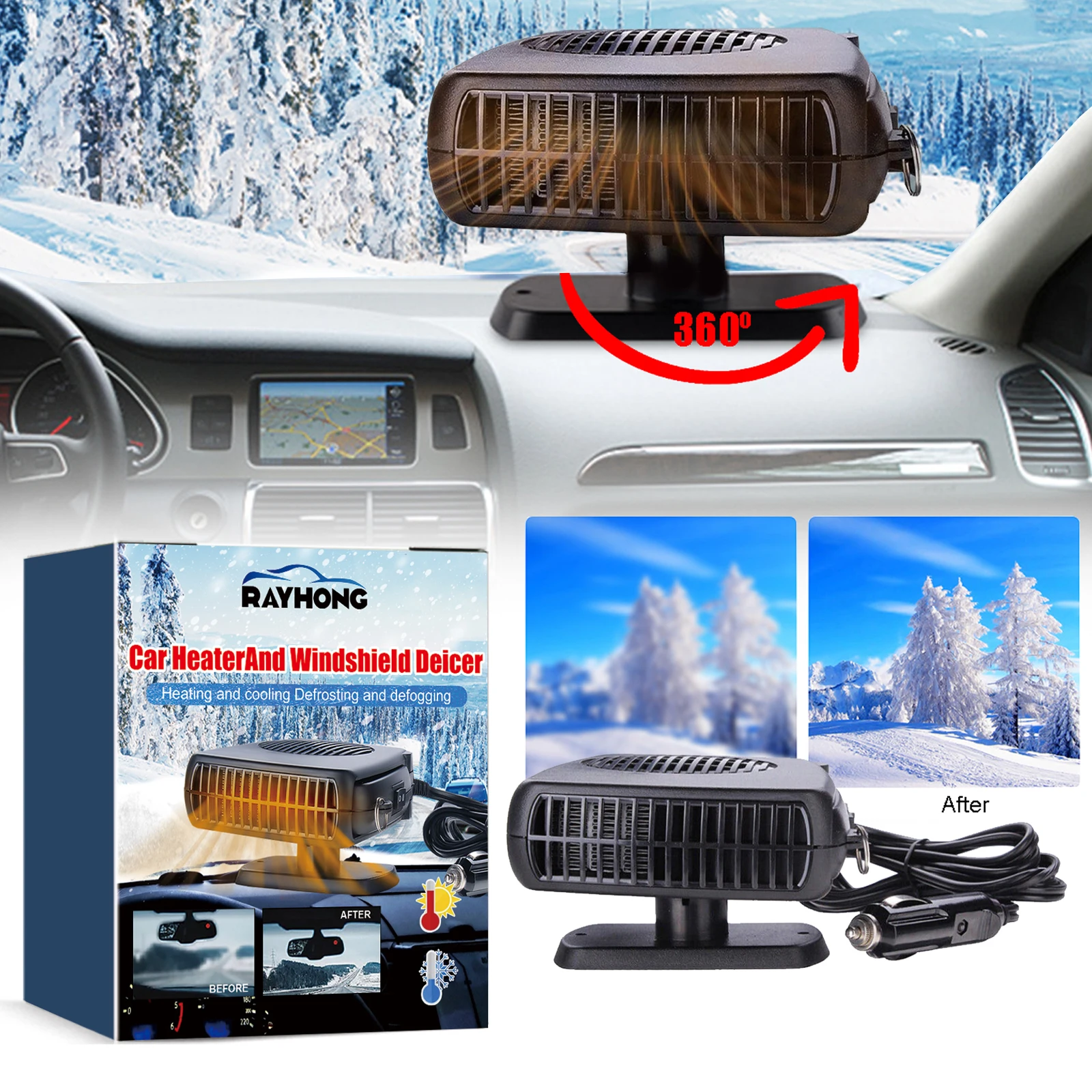 Rayhong Car Heater – Low Energy Consumption & Energy-Saving, Instant Heat, Rapid Warming, Dual Function of Defogging and Heating