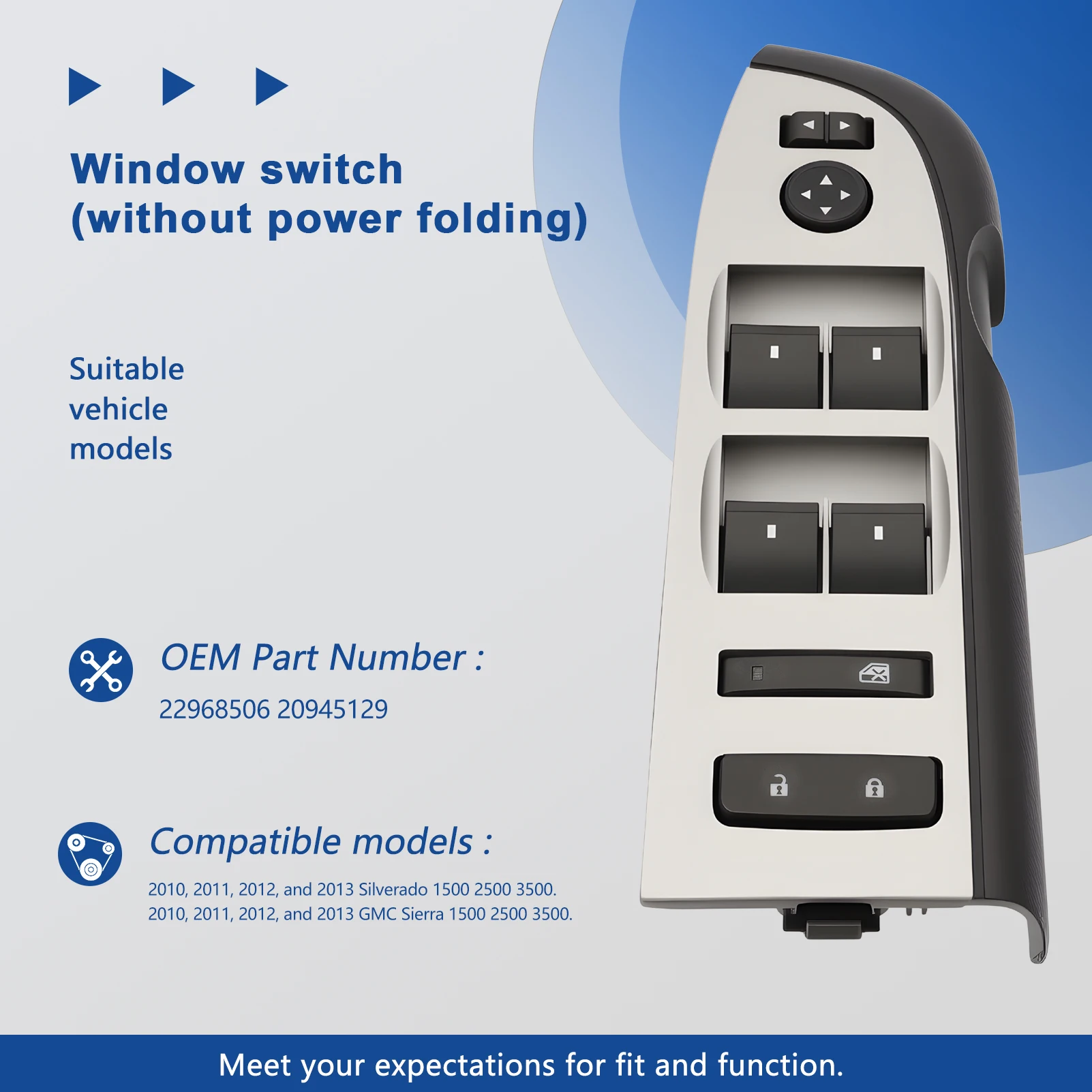 

22968506 Переключатель переднего левого стекла 20945129 для Silverado 1500 2500 3500 Sierra 1500 2500 3500 2010-2013 без складывания