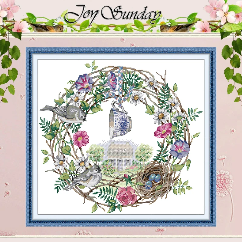 

Country Cottage Wreath Patterns Набор для вышивки крестом 11CT 14CT 16CT HD штампованный DMC Набор для вышивки крестом Вышивка Рукоделие