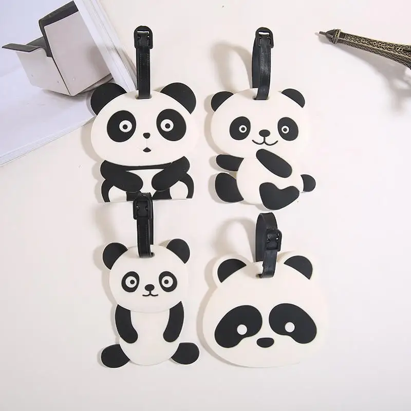 Cute Panda Silicone Luggage Tags Waterproof With Adjustable Strap Travel Business Trip Baggage Identifier