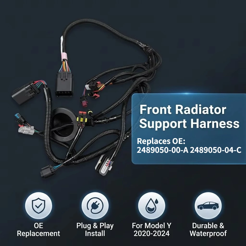 Front Radiator Panel Wiring Harness For Tesla Model Y 2020-2024 2489050-00-A 2489050-04-C Front Radiator Support Harness New