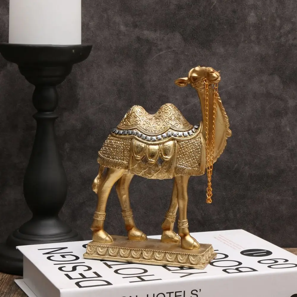 Light Luxury Decorative Golden Camel Statue Classic Elegant Standing Camels Sculpture Vivid Feng Shui Ornaments Indoor