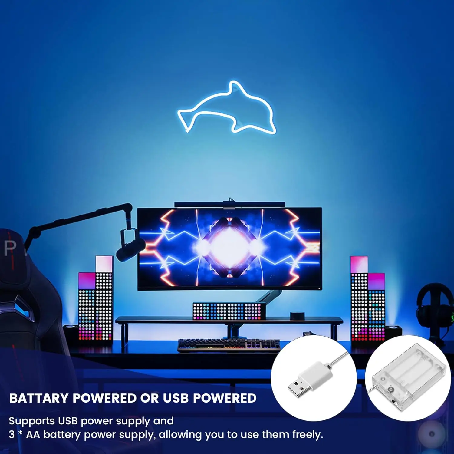 Dolphin Neon Sign USB Powered Neon Lights Signs Dolphin Night Light Nautical Decor Ocean Decor Under The Sea Party Decorations