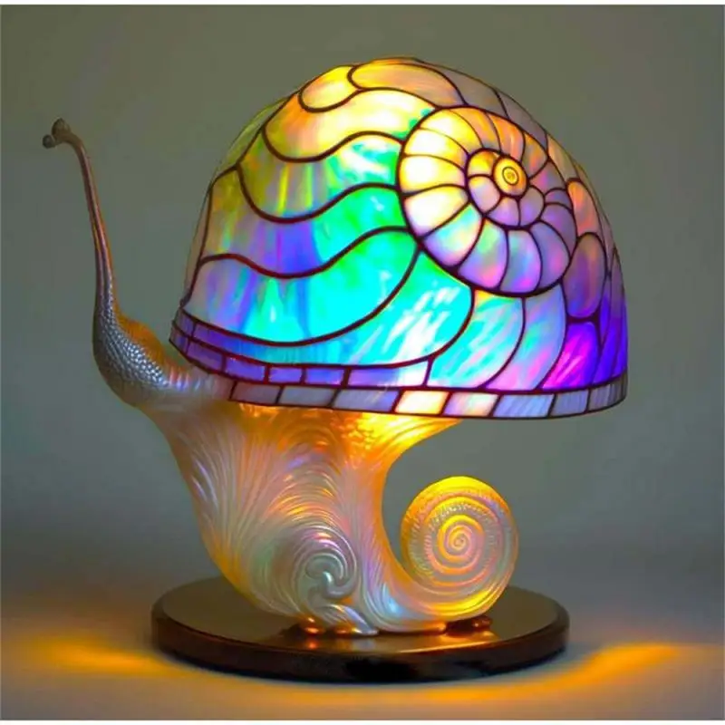 Vintage Stained Glass Mushroom Table Lamp Plant Series Snail Octopus Creative Colorful Bedroom Bedside Flower Retro Night Light