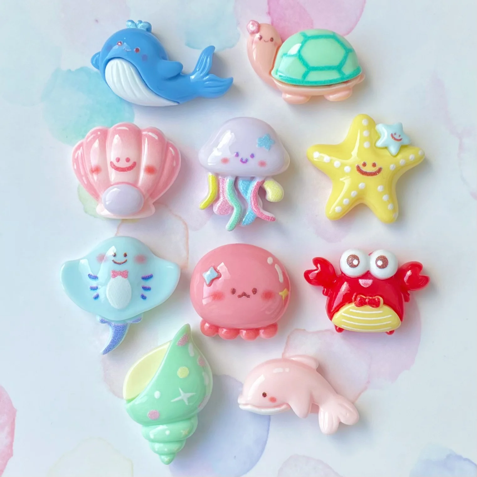 20Pcs Kawaii Ocean Animal Flat Back Resin Whale Shell Dolphin DIY Phone Case Hair Clip Accessories Handcraft Decoration Supplies