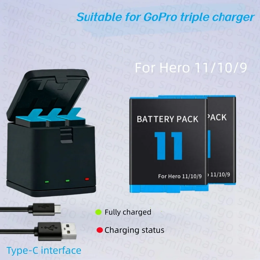 1-4PCS 1600mAh Battery For GoPro Hero 12 11 10 9 Li-ion Battery Pack Motion Camera Battery Storage Fast Charger Rechargeable