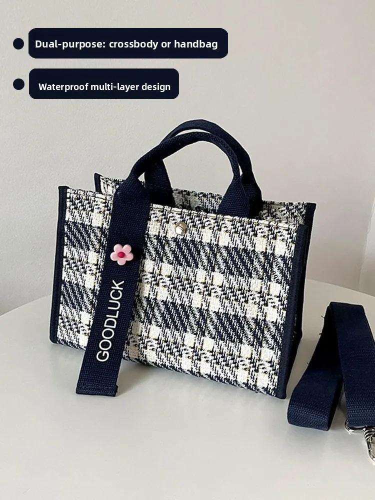 Thickened Waterproof Plaid Canvas Tote Bag Single Shoulder Slant Crossed Tote Bag Fashionable Large Capacity Handbag