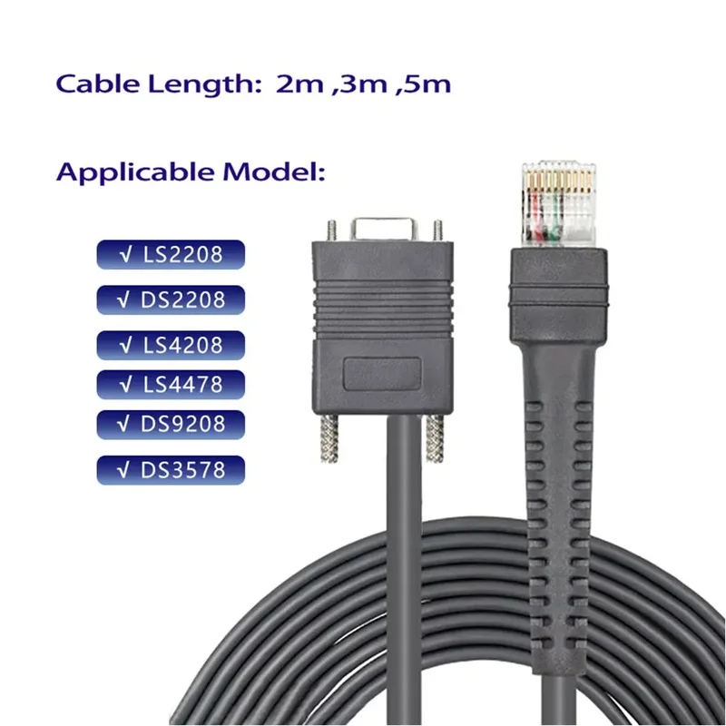 SOTESIN DB9 to RJ50 RS232 Barcode Scanner Power Cable QR Code Reader RS232 Data Cable for LS1203 LS2208 LS4208