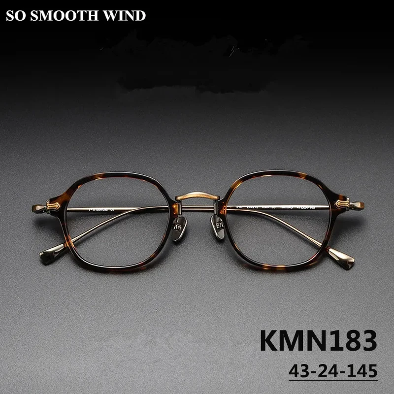 Pure Titanium Small Glasses Frame Men Japanese Handmade Round Polygon Eyeglasses Spectacles for Women Tortoise Eyewears KMN183