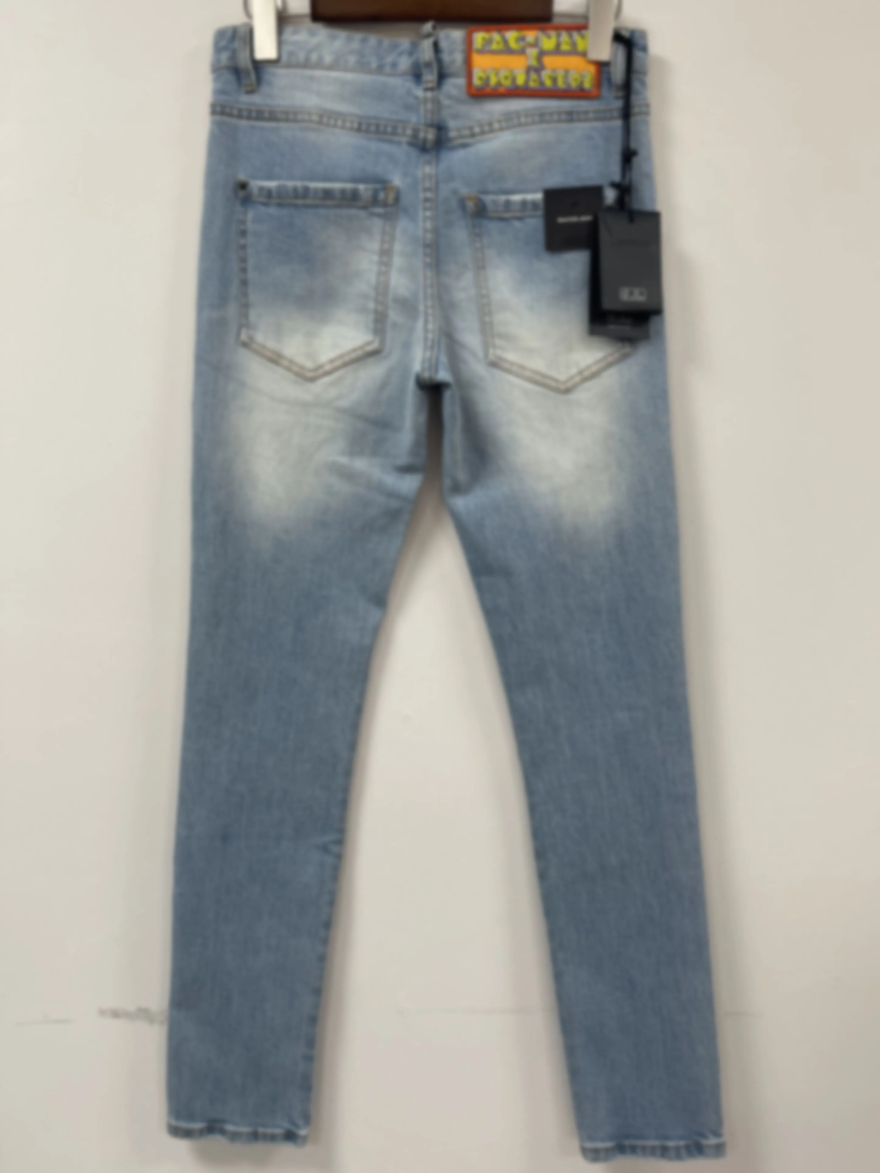 Spring/Summer New Trendy Men's Wear Hole Patch Paint Slimming Versatile Small Feet Blue D2 Jeans Men