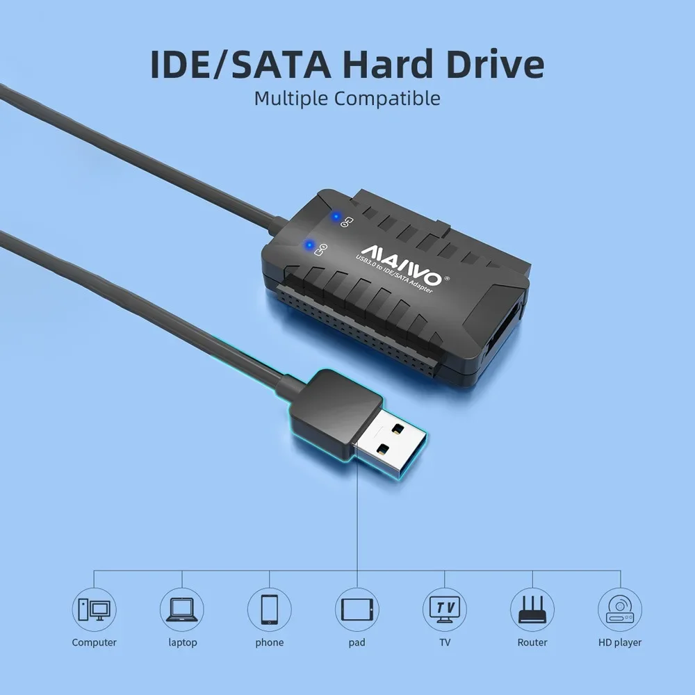 MAIWO อะแดปเตอร์ฮาร์ดดิสก์ IDE sata/ide เป็น USB 3สาย SATA แปลง SATA สำหรับฮาร์ดดิสก์ภายนอก2.5/3.5 ''hdd/ssd