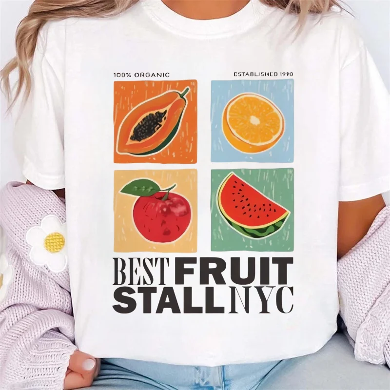 

Лучшая футболка с фруктовым узором и мультяшным принтом для отпуска, женская уличная повседневная футболка с короткими рукавами и принтом, пляжная модная футболка для путешествий