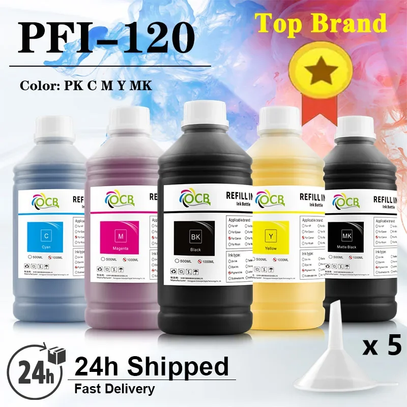 1000ml*5 PFI-120 PFI-121 PFI-320 PFI-321 Pigment Ink for Canon TM200 TM205 TM300 TM305 200 205 300 305 1set (MK C M Y BK)