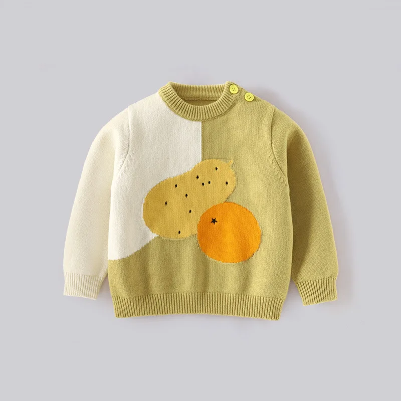 

Autumn 2025 Infant Baby Girl Sweater Cotton Cartoon Fruit Spliced Toddler Kid Girl Pullovers Contrast Knitted Children Girl Tops