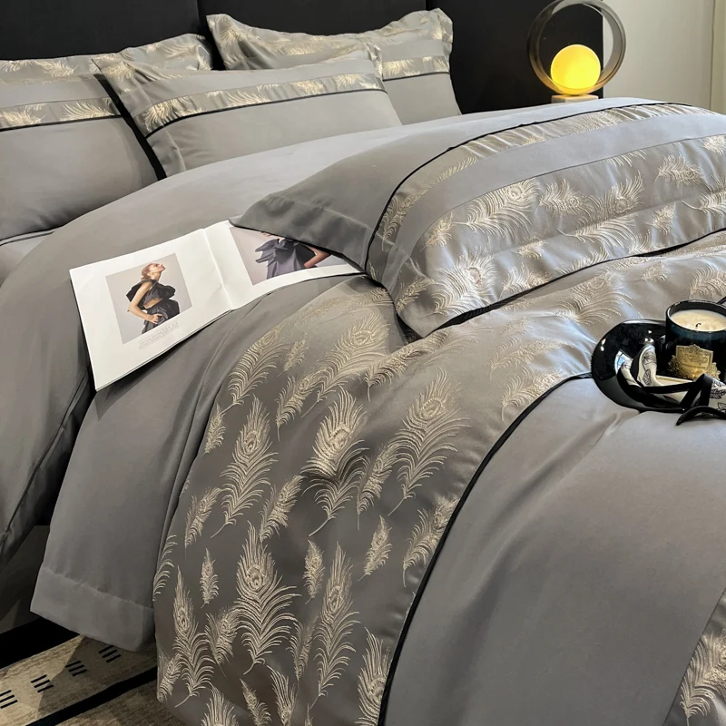 4Pcs Light Luxury Style 100% Pure Cotton High-end A Long-Staple Cotton New Naked Sleeping Duvet Cover Bedding 200x230 220x240 6