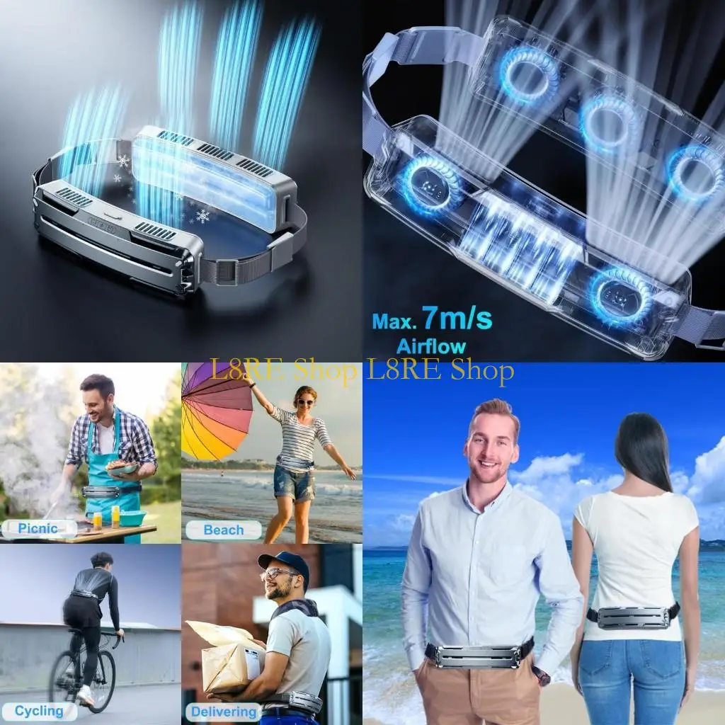 

L8RE 3 Speeds Travel Travel Fean вентилятор Портативный перезаряжаемый носимый зажим для поясных ремней для кемпингов