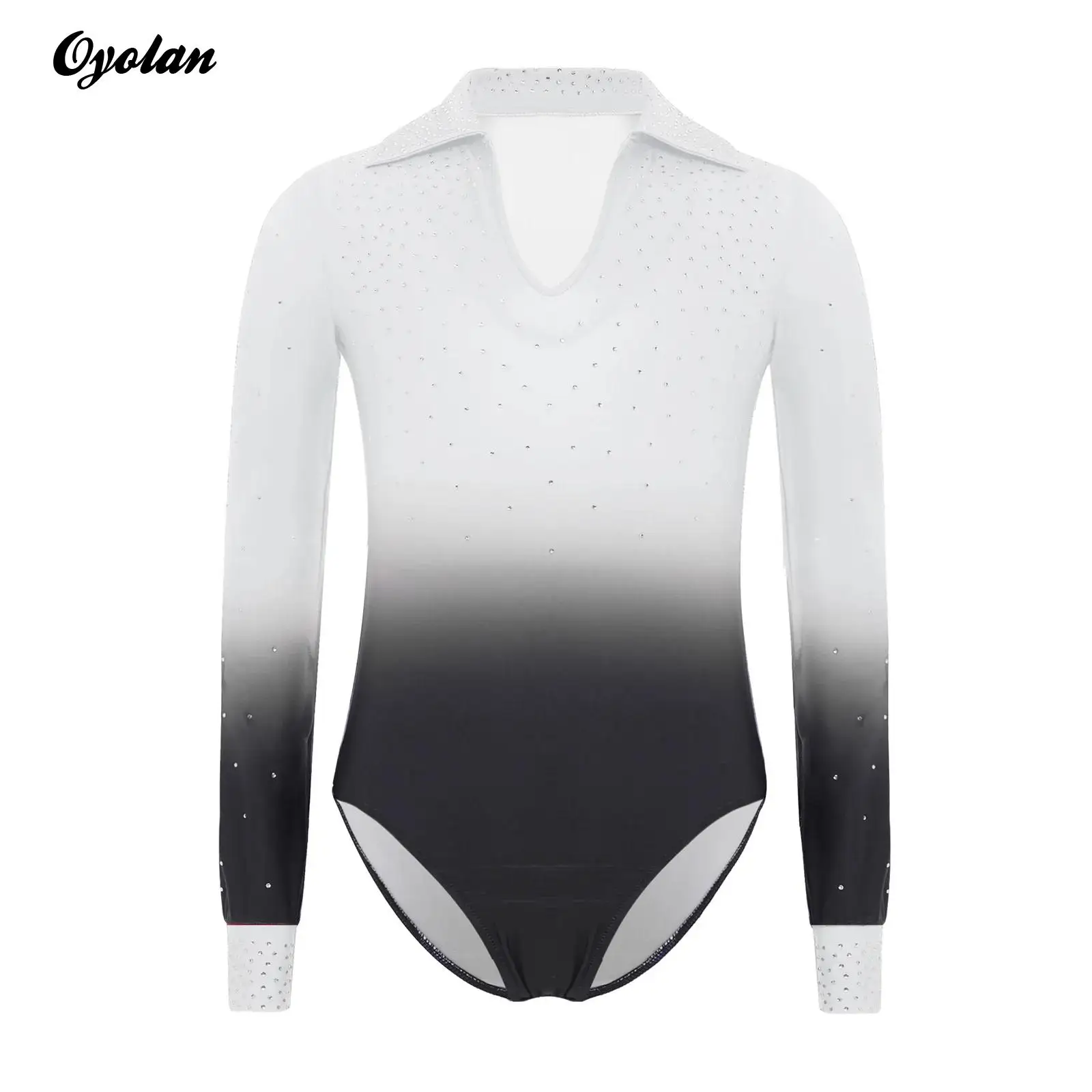 

Kids Boys Gymnastics Leotard Figure Skating Jumpsuit Shiny Rhinestones Ballet Jersey Latin Dance Performance Costume Bodysuit