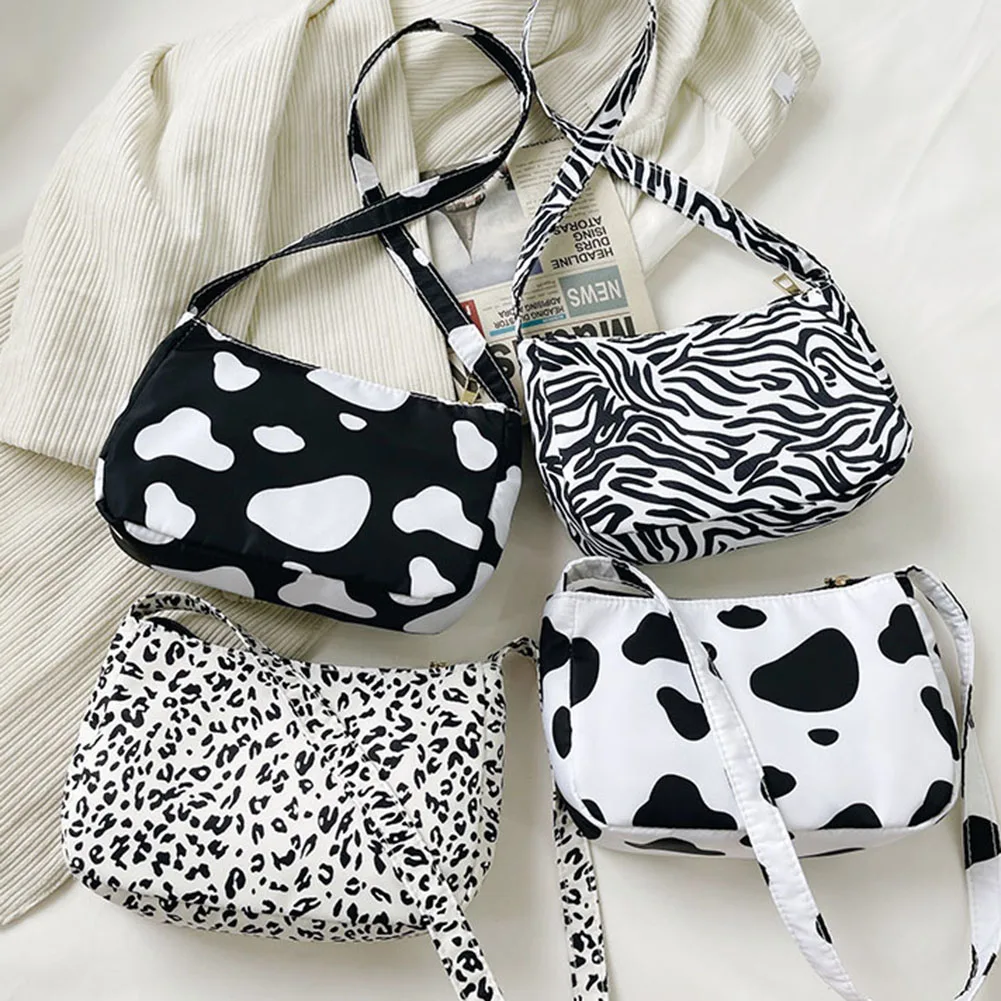 

Retro Fashion Design Women's Bag Cow Zebra Leopard Printing Shoulder Underarm Bag Casual Ladies Small Purse Shopper Handbags