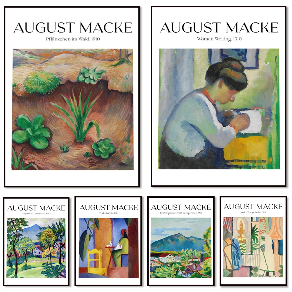 August Mark – Tegernsee-Landschaft, türkischer Kaffee, Frau schreiben, Straße nachts, Pflanzen im Wald, Ausstellungsposterdruck