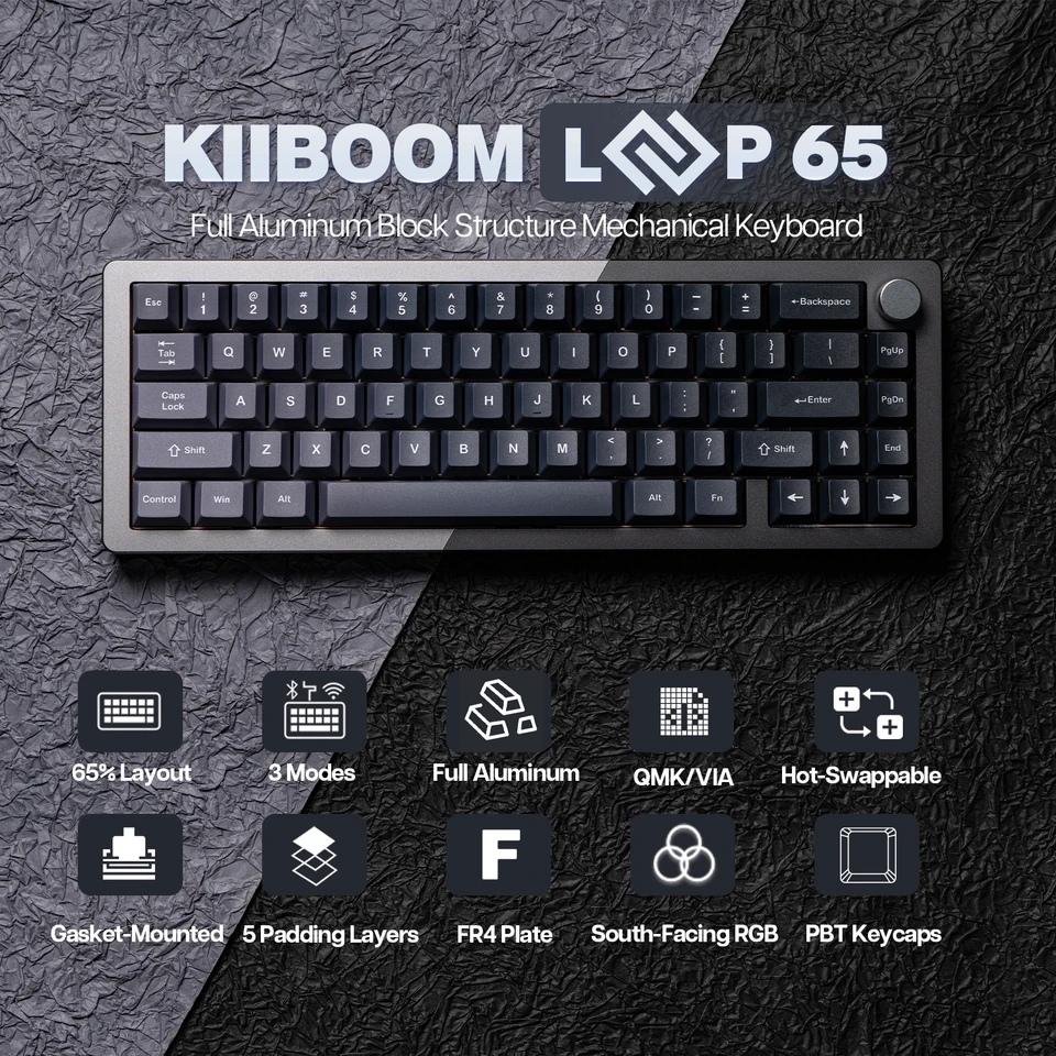 KiiBOOM Loop 65 65% QMK/VIA Hot Swappable Full Aluminum Modular