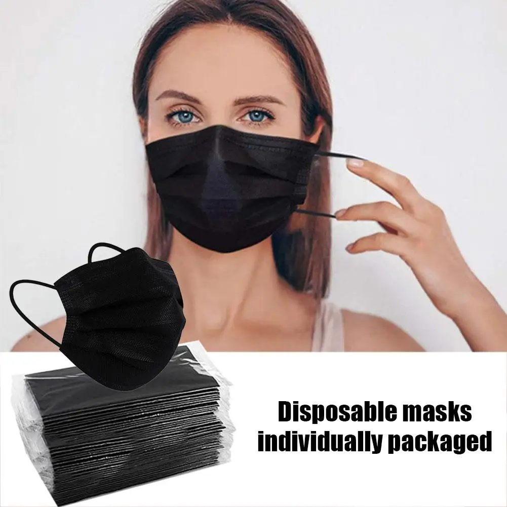 50PCS Disposable Mask Earloop Black Mouth Masks 3 Layers Face High-end Mask Dust Anti Breathable Non-Woven Care Meltblown B4I9