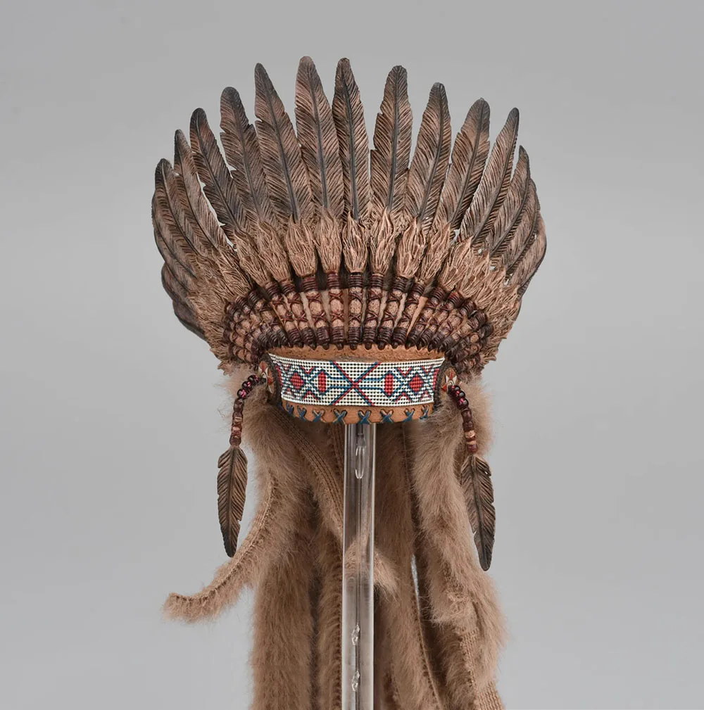 TBLeague PL2022-196B Female Hunter Warrior Mohegan Brown Royal Feather Decor Helmet Head Crown Fit 12\