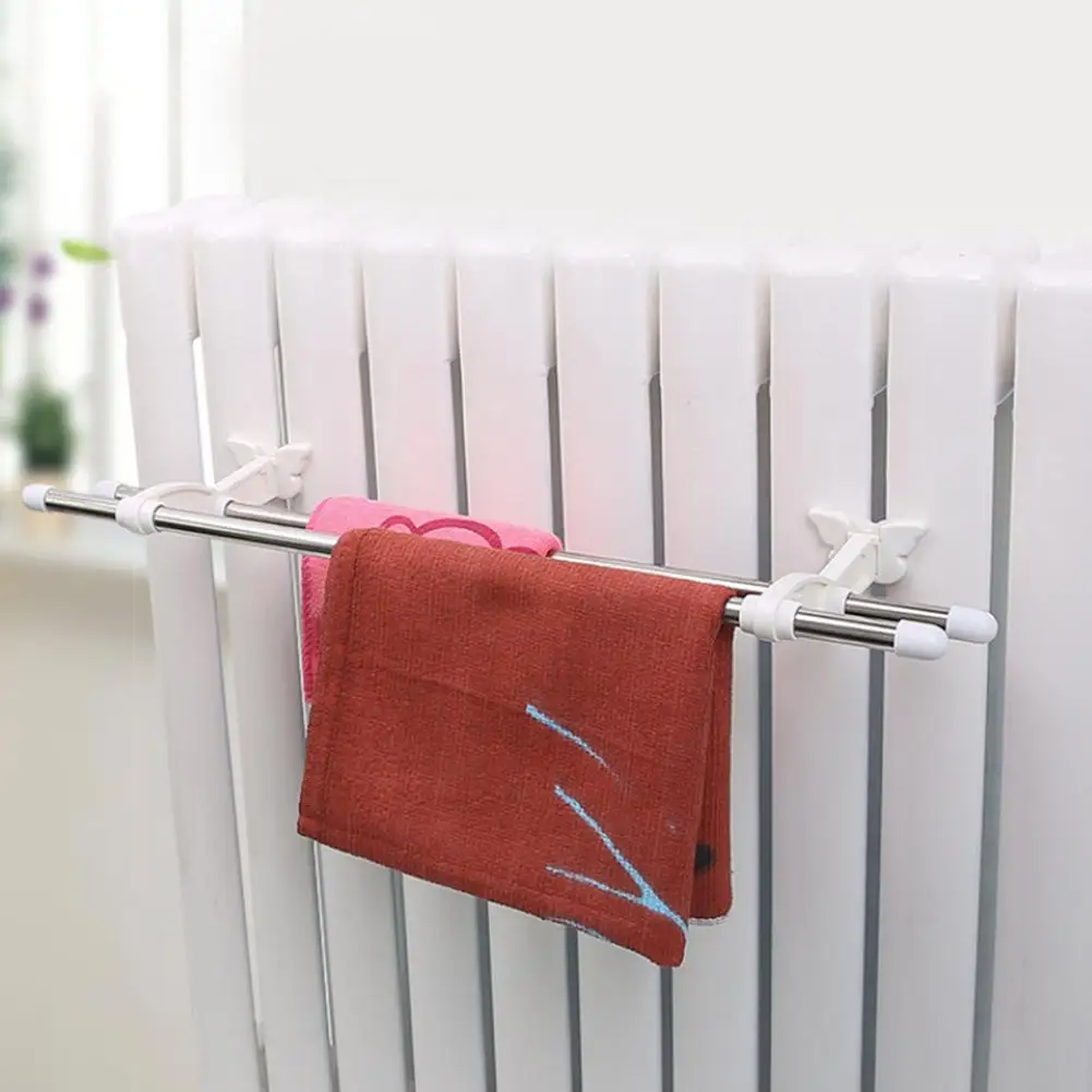 1set Pole Radiator Towel Rail With 6Hooks Strong Load-Bearing Capacity Home Improvement Accessories Household Supplies