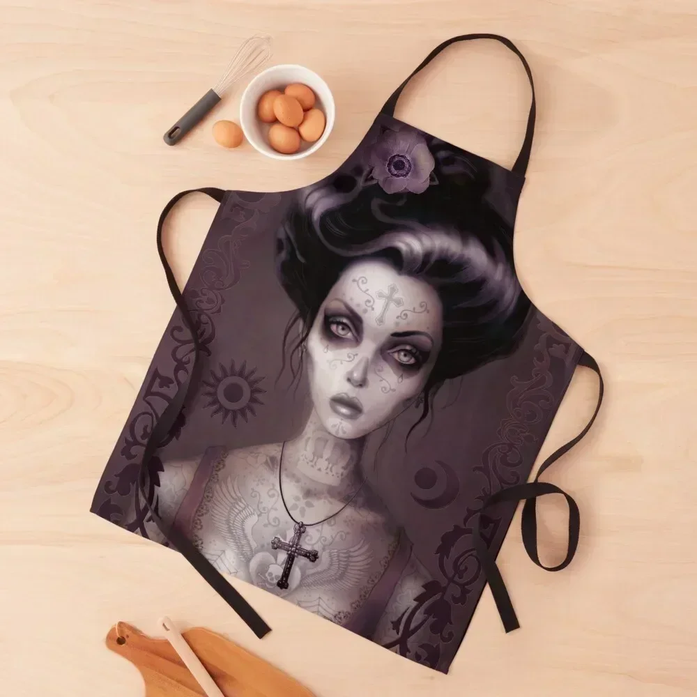 

DAY OF THE DEAD PORTRAIT PURPLE Apron beauty master For Women Kitchen Household Items for kitchen useful Apron