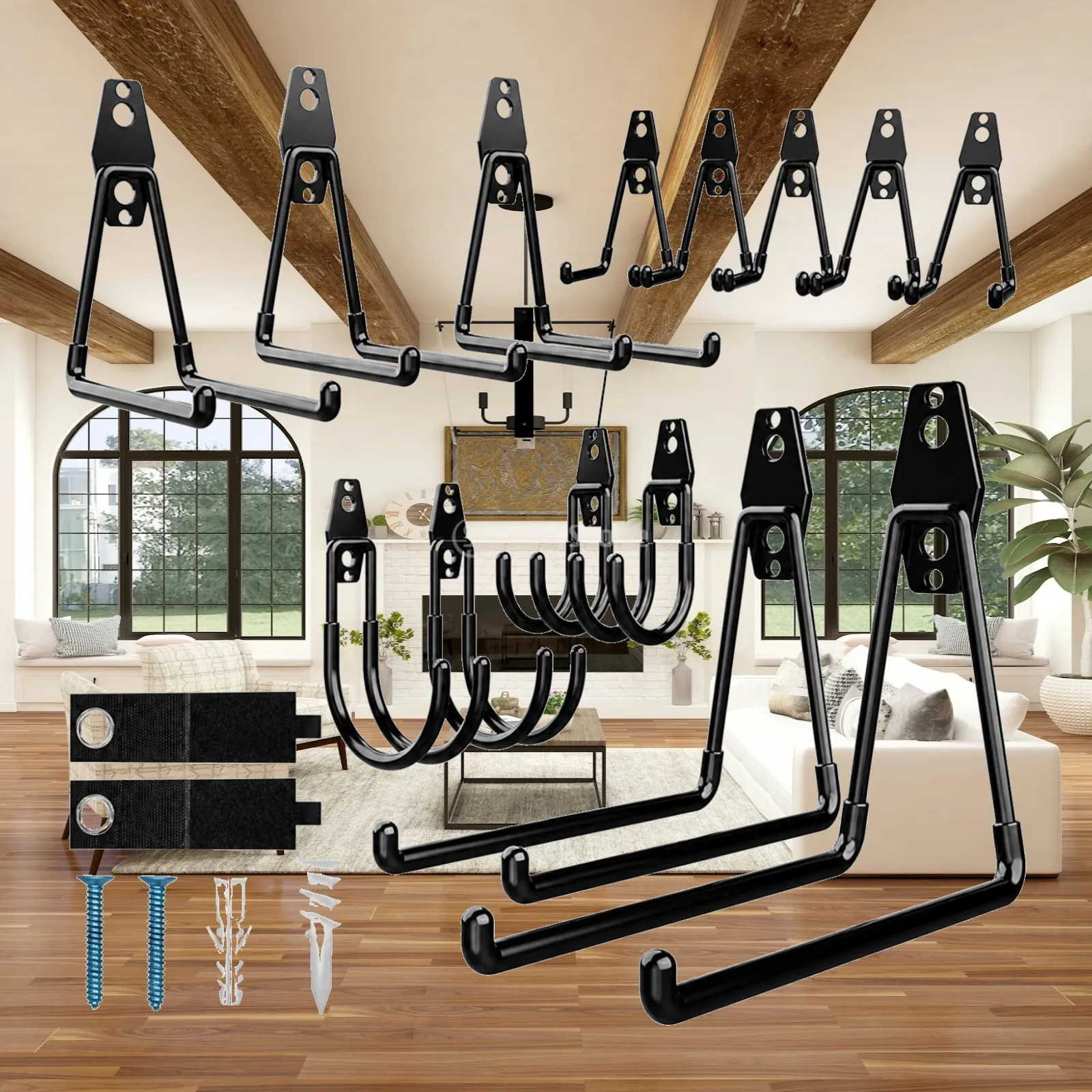 16 Pieces Iron Hanger Set with Anchors | Glossy Coated Rust-Resistant Finish, Wall Hook Assortment with Screws, Heavy-Duty,