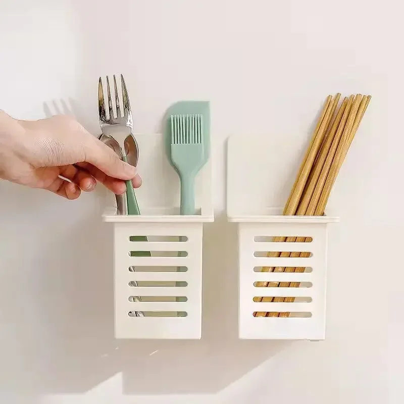 

Creative Simple Chopsticks Drain Storage Box Self-adhesive Wall -mounted Knife Spoon Fork Holder Tableware Rack Kitchen Tool