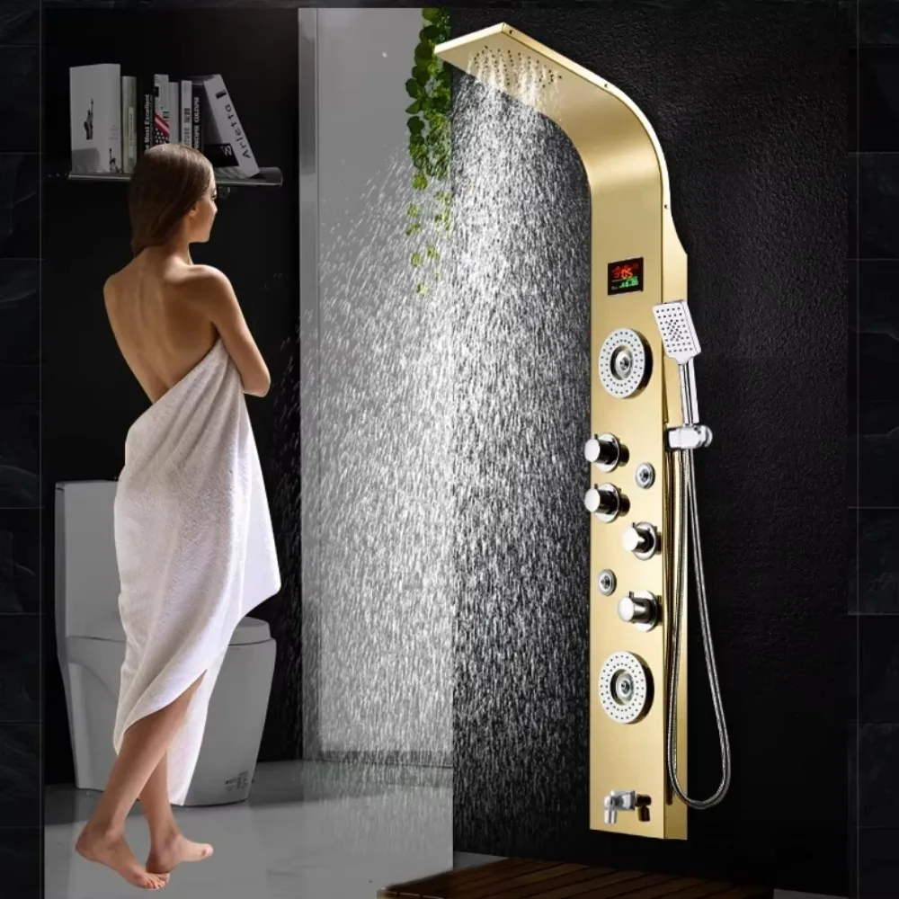 

Modern Digital Display Wall Mounted Waterfall Stainless Steel Shower Panel