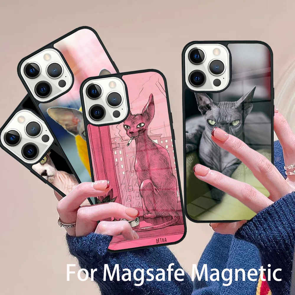

Sphynx Sphinx Cat Phone Case Magesafe Magnetic Wireless Charge Cover For IPhone 16 11 12 13 14 15 Pro Max Plus Mini