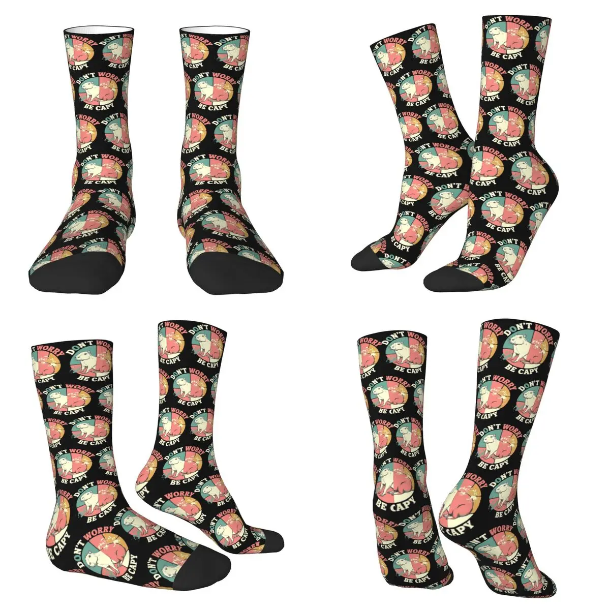 

Capybara Don't Worry Be Happy Socks Harajuku Sweat Absorbing Stockings All Season Long Socks for Man Woman Valentine's Day Gifts