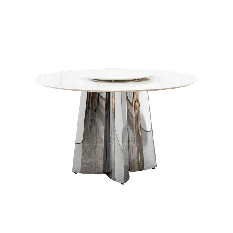 

Light luxury marble round dining table household small apartment with turntable